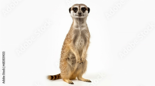Front view of a Meerkat standing upright, Suricata suricatta, isolated. generative ai