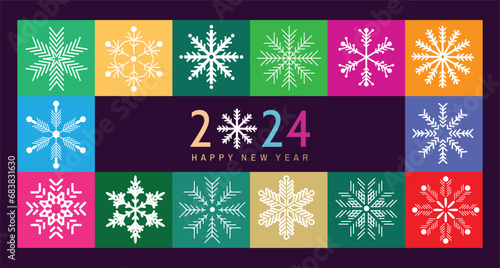 Merry Christmas and Happy New Year 2024  holiday template design banner  poster  card  cover  Gifts  Santa  ball toy  christmas tree  snowflake   Modern Xmas flat cartoon cute vector illustration