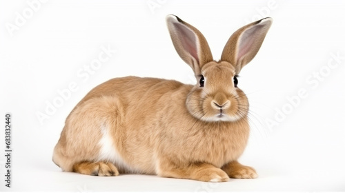 fawn colored flemish giant rabbit sitting against a white white background. generative ai