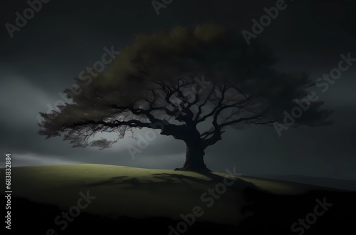 Isolated tree in the night