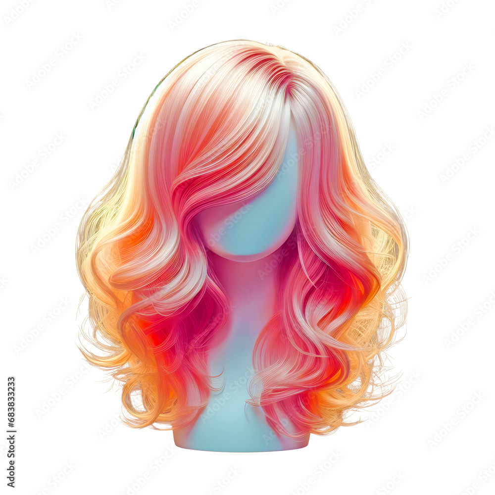 colored wig isolated on transparent background