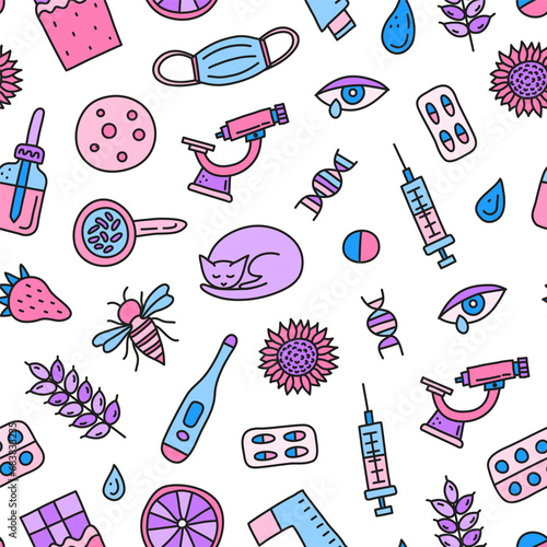 Seamless pattern with doodle allergy icons.