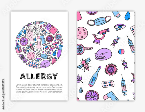 Card templates with doodle allergy icons.