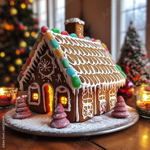 a gingerbread house on a plate
