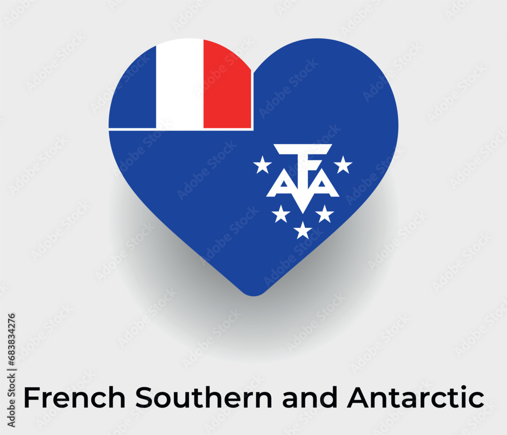 French Southern and Antarctic Lands flag heart shape country icon vector illustration French Southern and Antarctic Lands flag heart shape country icon vector illustration