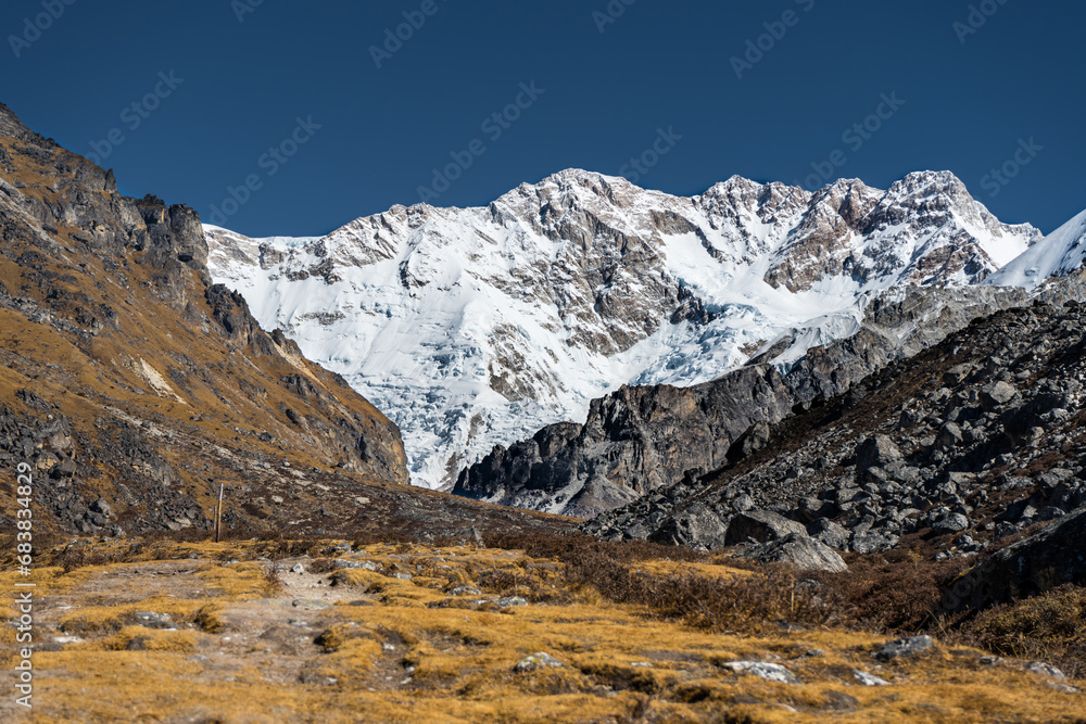 Himalaya View from Oktang of Kanchenjunga Base Camp South Trekking in Nepal Himalaya View from Oktang of Kanchenjunga Base Camp South Trekking in Nepal