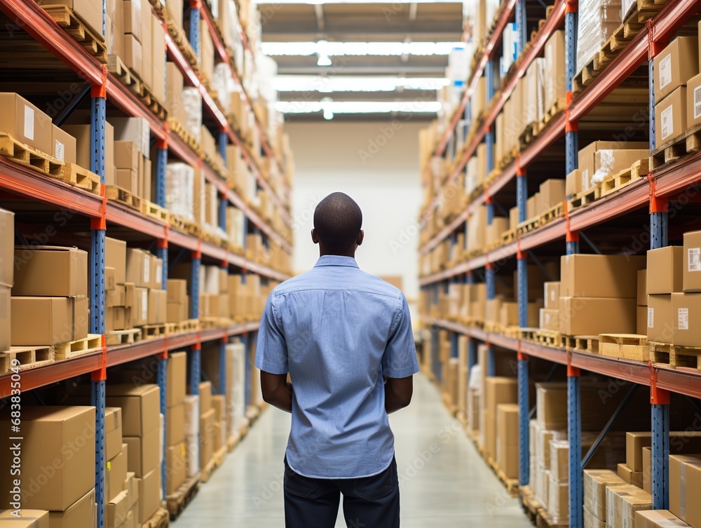 Man observing storage shed. Man observing storage shed.