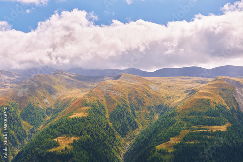 Panoramic view of alpine mountains, Bellwald, Valais, switzerland, fall season