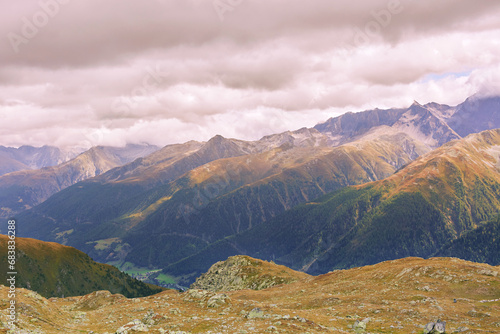 Panoramic view of alpine mountains  Bellwald  Valais  switzerland  fall season