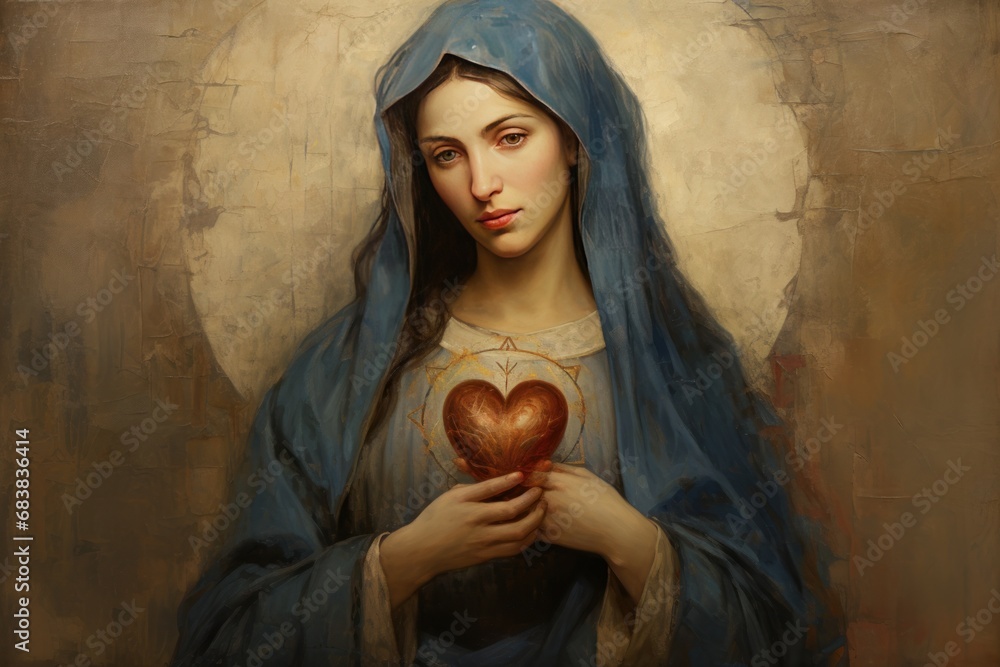 Φωτογραφία Portrait of the Immaculate Heart of the Holy Mary in Byzantine art style