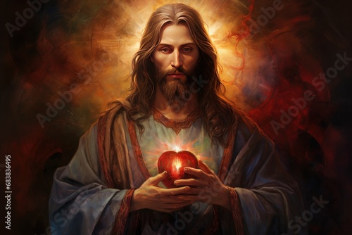 Sacred Heart of Jesus depicted in traditional Catholic art photo