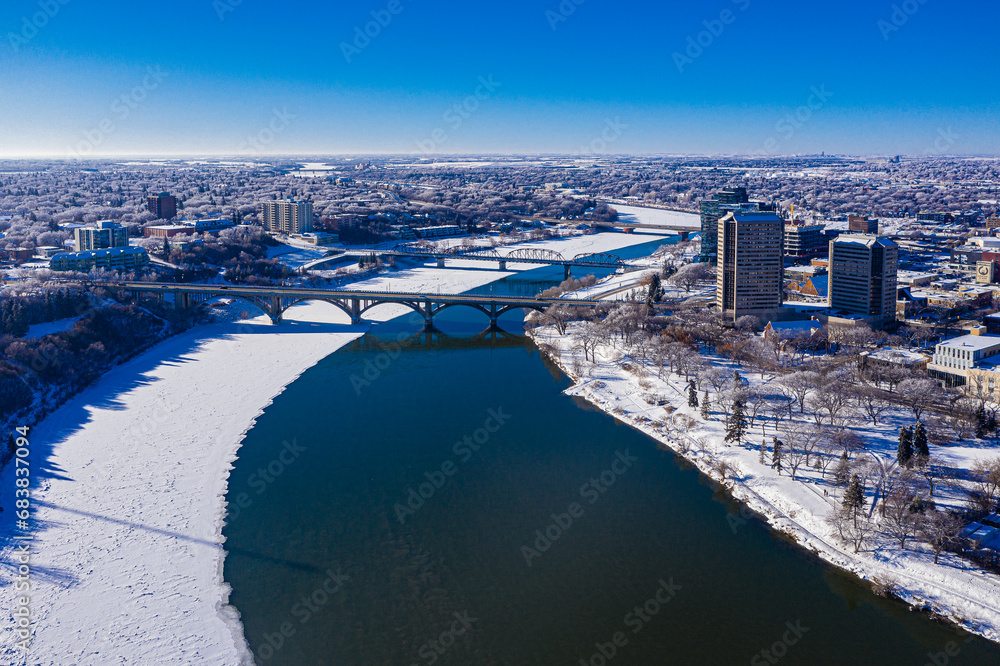 Fototapeta premium Summer Downtown Saskatoon Aerial View