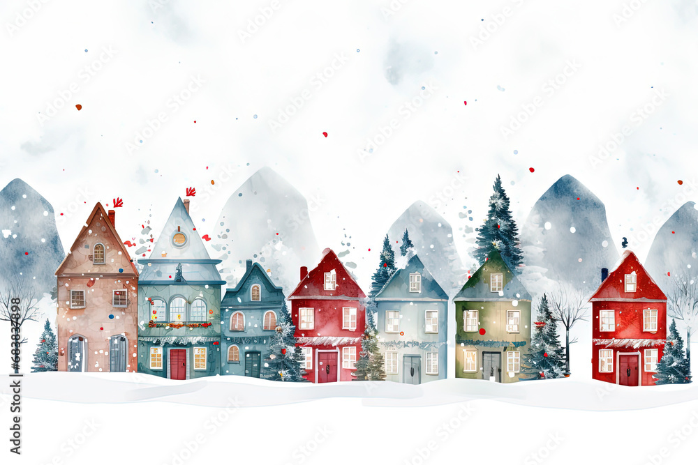 Snowy city. Christmas card. New Year. Generative AI