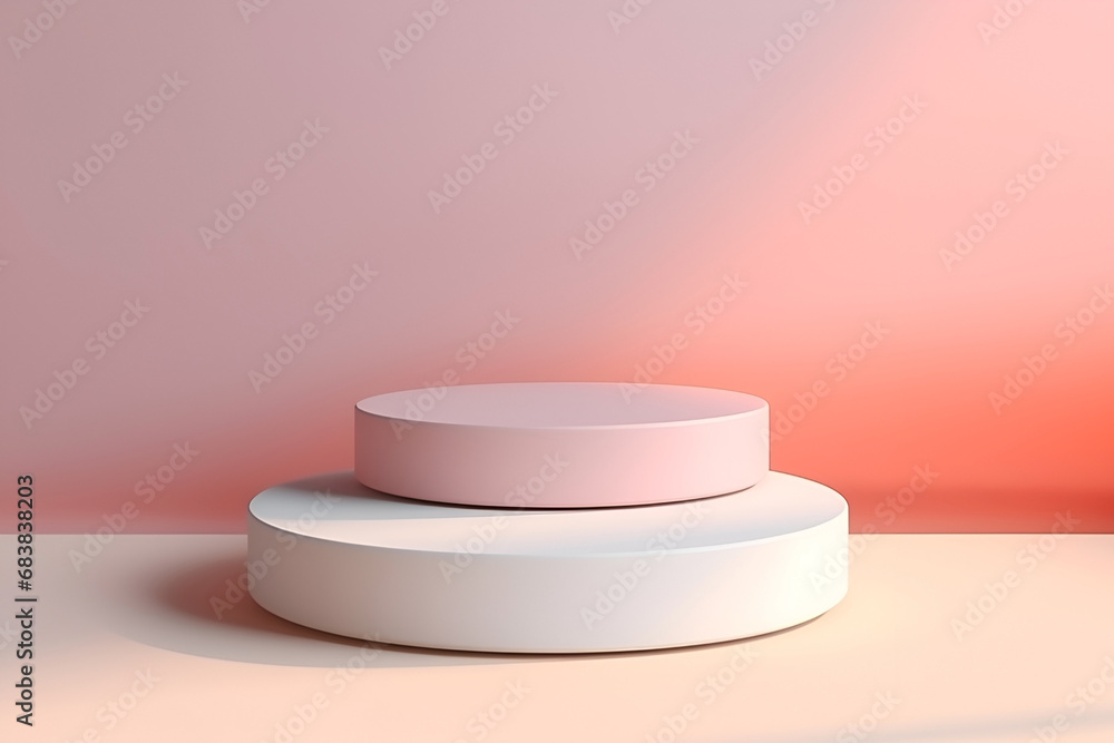 Pink and beige minimalist podium mockup. 3D product display stand, platform, pedestal. AI Generative Pink and beige minimalist podium mockup. 3D product display stand, platform, pedestal. AI Generative