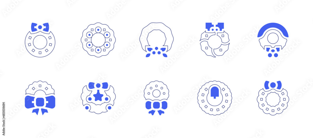 Christmas wreath icon set. Duotone style line stroke and bold. Vector illustration. Containing christmas wreath, wreath.