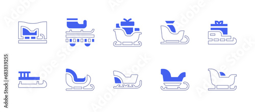 Sleigh icon set. Duotone style line stroke and bold. Vector illustration. Containing sleigh, sled, sledge, christmas parade.