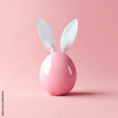 Creative easter egg with rabbit ears on pastel pink background. Minimal concept. 3d rendering  Generative AI 