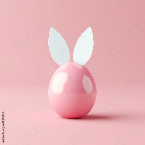 Creative easter egg with rabbit ears on pastel pink background. Minimal concept. 3d rendering, Generative AI 