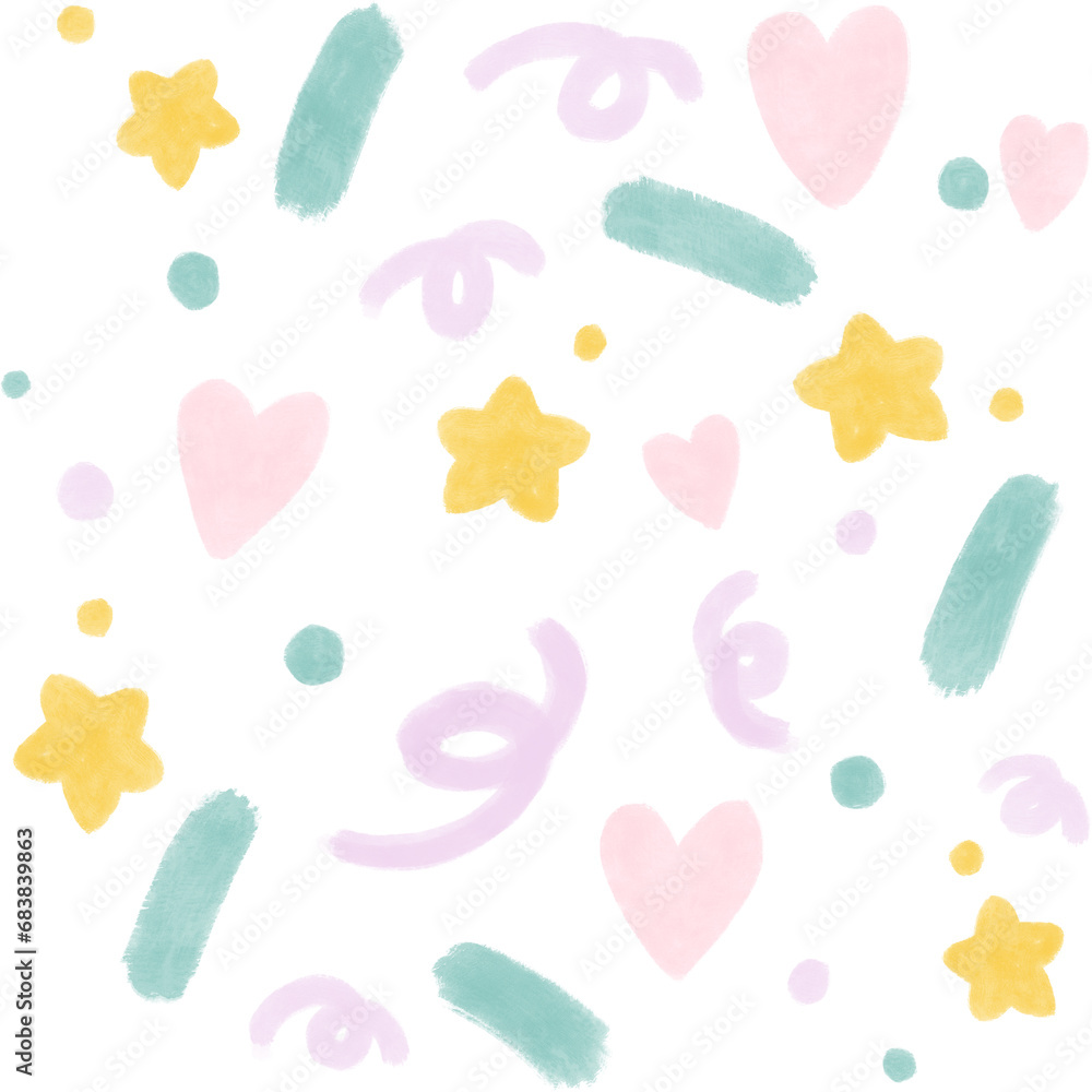 Colorful abstract cute heart bloom star Polka Background. Pastel Wrapping Paper. Multicolor confetti Wallpaper Colorful abstract cute heart bloom star Polka Background. Pastel Wrapping Paper. Multicolor confetti Wallpaper