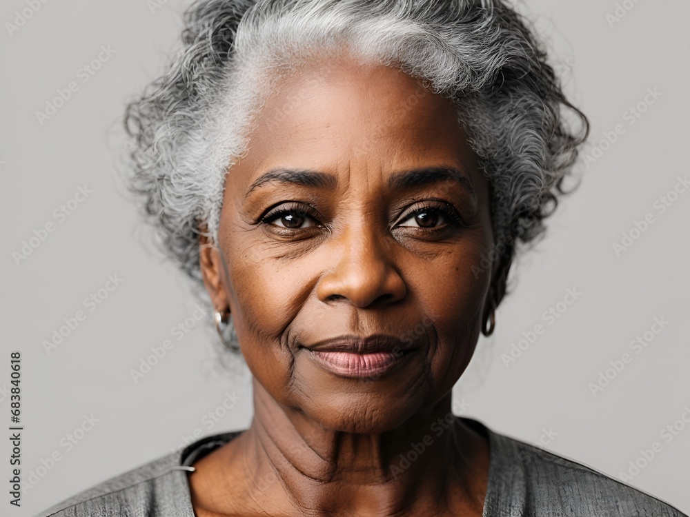Φωτογραφία Close-up portrait of a senior old black African American woman with grey hair, studio photo, isolated on white background