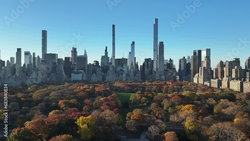 Aerial shot of Central Park on a fall morning. photo