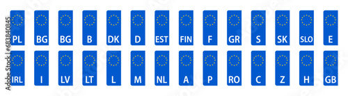 European car licence plaates. Europe Car Licence Plates. Numberplate vector icons. Euro Car registration numbers. photo