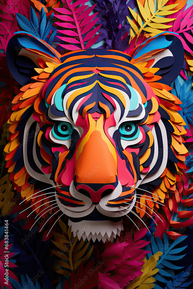 Colorful papercraft tiger
