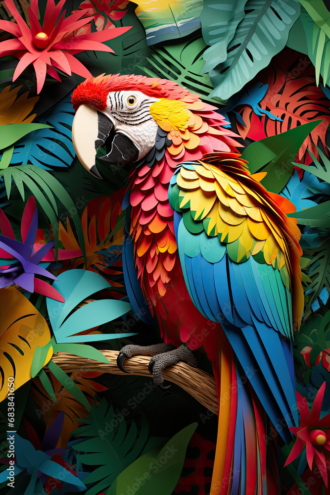Obraz premium Colorful papercraft parrot