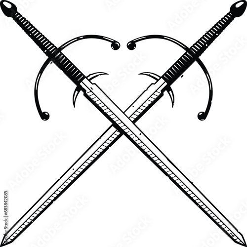 Crossed Longswords Ink Drawing