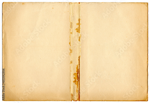 Altes vergilbtes Papier Softcover Doppelseite mit Kleberesten