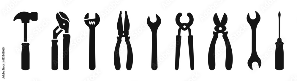 Tools silhouettes collection. Tool icon set. Instrument vector icon collection. Tools silhouettes collection. Tool icon set. Instrument vector icon collection.