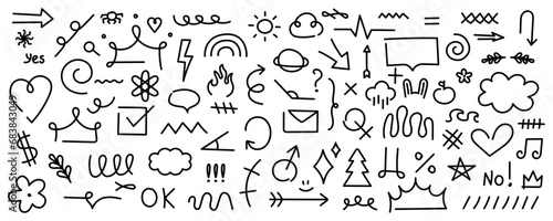 Sketch line elements collection. Hand drawn doodle sketch style icons. Hand dravn linear icons.
