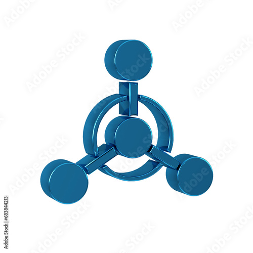 Blue Molecule icon isolated on transparent background. Structure of molecules in chemistry, science teachers innovative educational poster.