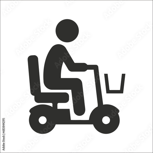 Elderly man riding a mobility scooter icon