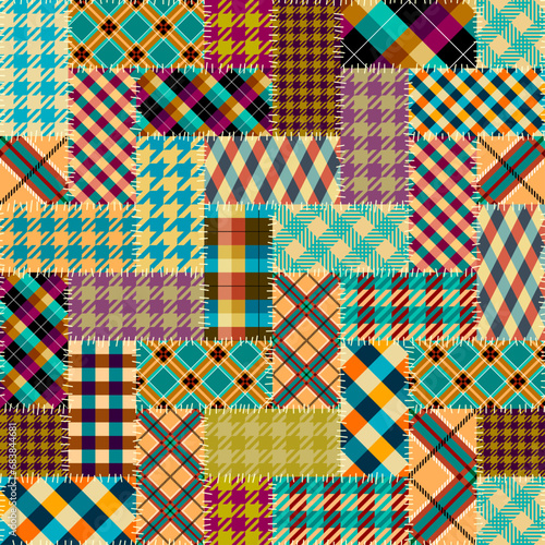 Textile patchwork plaid pattern. Seamless Vector image. Khaki colors.