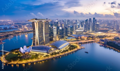 Aerial view Singapore city skyline, Most beautiful skyscraper and skyline architecture in Asia, Generative AI 