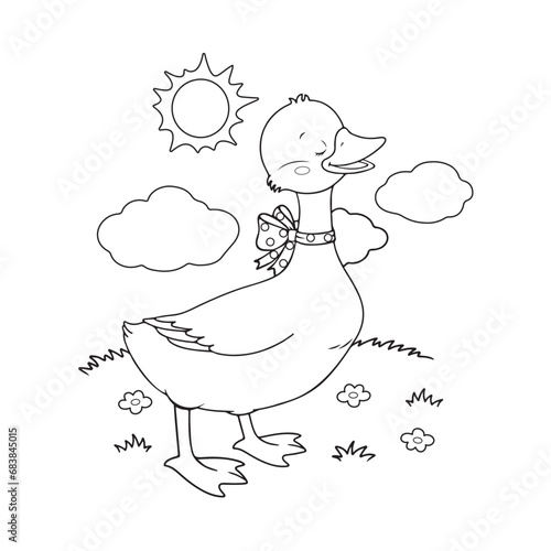 goose on the meadow coloring page, vector illustration for kids coloring or aktivity books