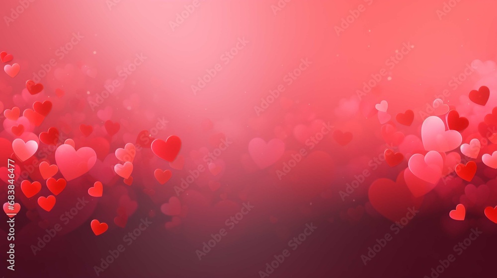 Red and pink background with hearts for various celebrations with copy space