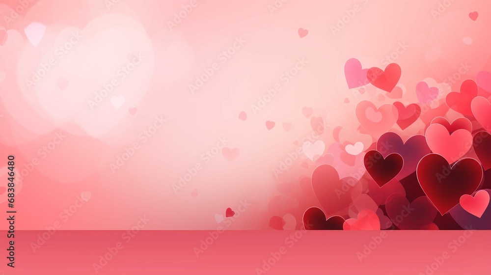 Red and pink background with hearts for various celebrations with copy space