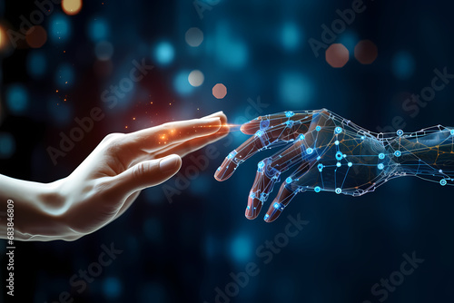 Cyborg finger about to touch human finger