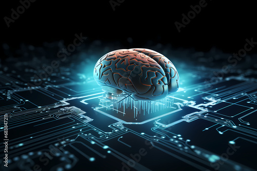 Artificial intelligence represented as a human brain on a technology backround