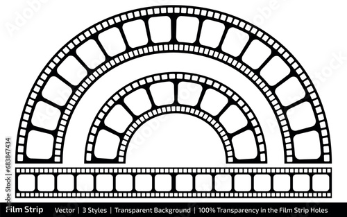 Long Film Strip Vector - 3 Styles with 100% Transparency, Tape and Arcs
