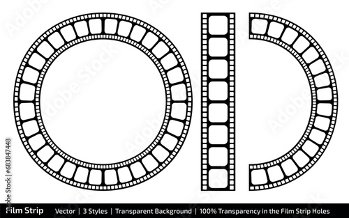 Film Strip Vector - 3 Styles with 100% Transparency, Tape, Circle and Arch. lot 1