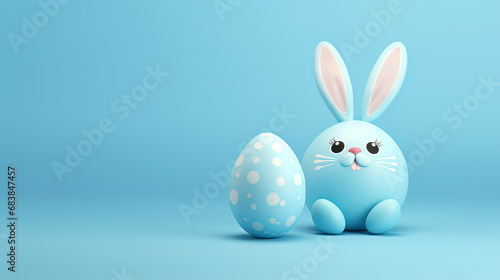 Easter Background with Bunny and Easter Eggs in Horizon Blue