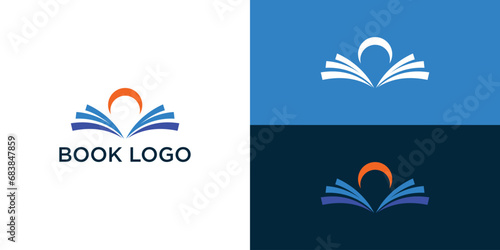 Book Logo Designs Template. People Circle in Middle Book. Sun Book Symbol Icon Vector Illustration.
