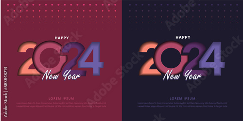 Happy new year 2024 design. With colorful truncated number illustrations. Premium vector design for poster, banner, greeting and new year 2024 celebration.