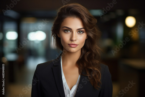 Attractive lady executive business leader manager looking at camera generative AI