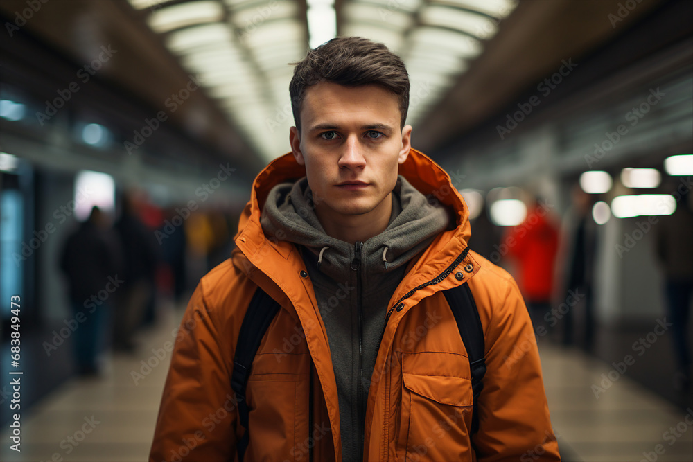 Confident man standing in subway station generative AI technology Confident man standing in subway station generative AI technology