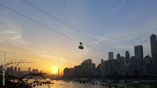 Cableways traveling over cities in Chongqing, China