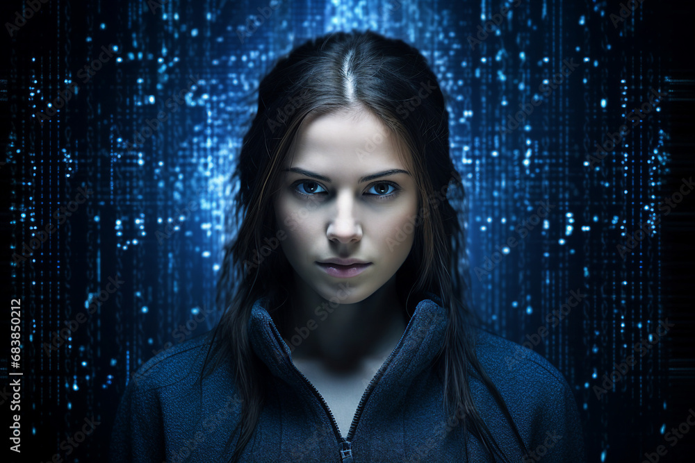 Generative AI portrait of cyberpunk system administrator programmer hacker person Generative AI portrait of cyberpunk system administrator programmer hacker person